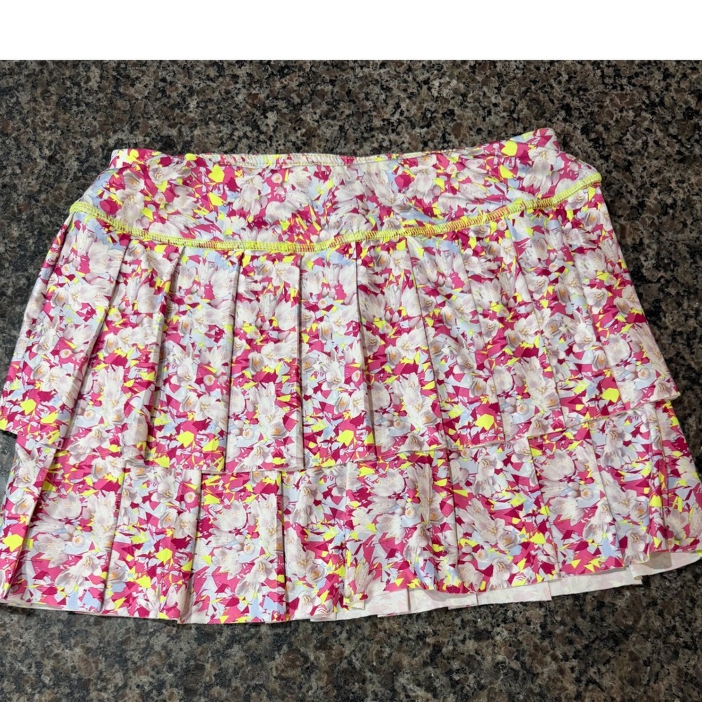 Jofit Womens Pleated Tennis Skort Pink Yellow Floral Athletic Skirt Size Small
